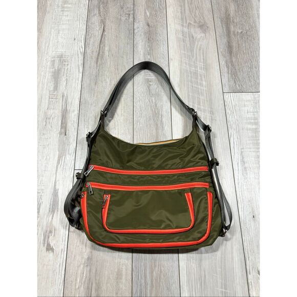 Sondra Roberts Squared Green and Orange Zipper Purse Shoulder Bag - Picture 1 of 11